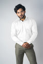 White Color Micro Checks Texture Satin Cotton Shirt For Men - Punekar Cotton