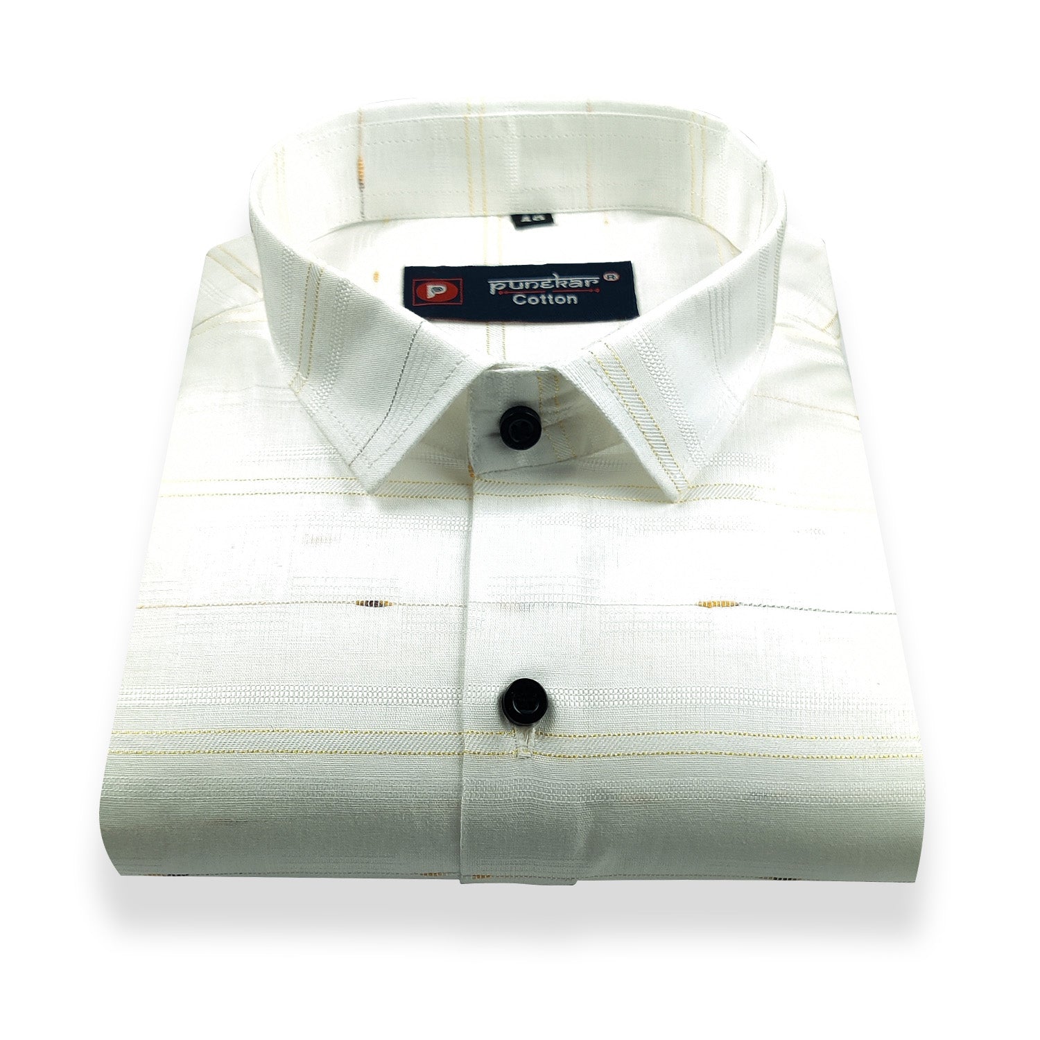 White Color Pure Cotton Panelled Butta Stripes Shirts For Men's - Punekar Cotton