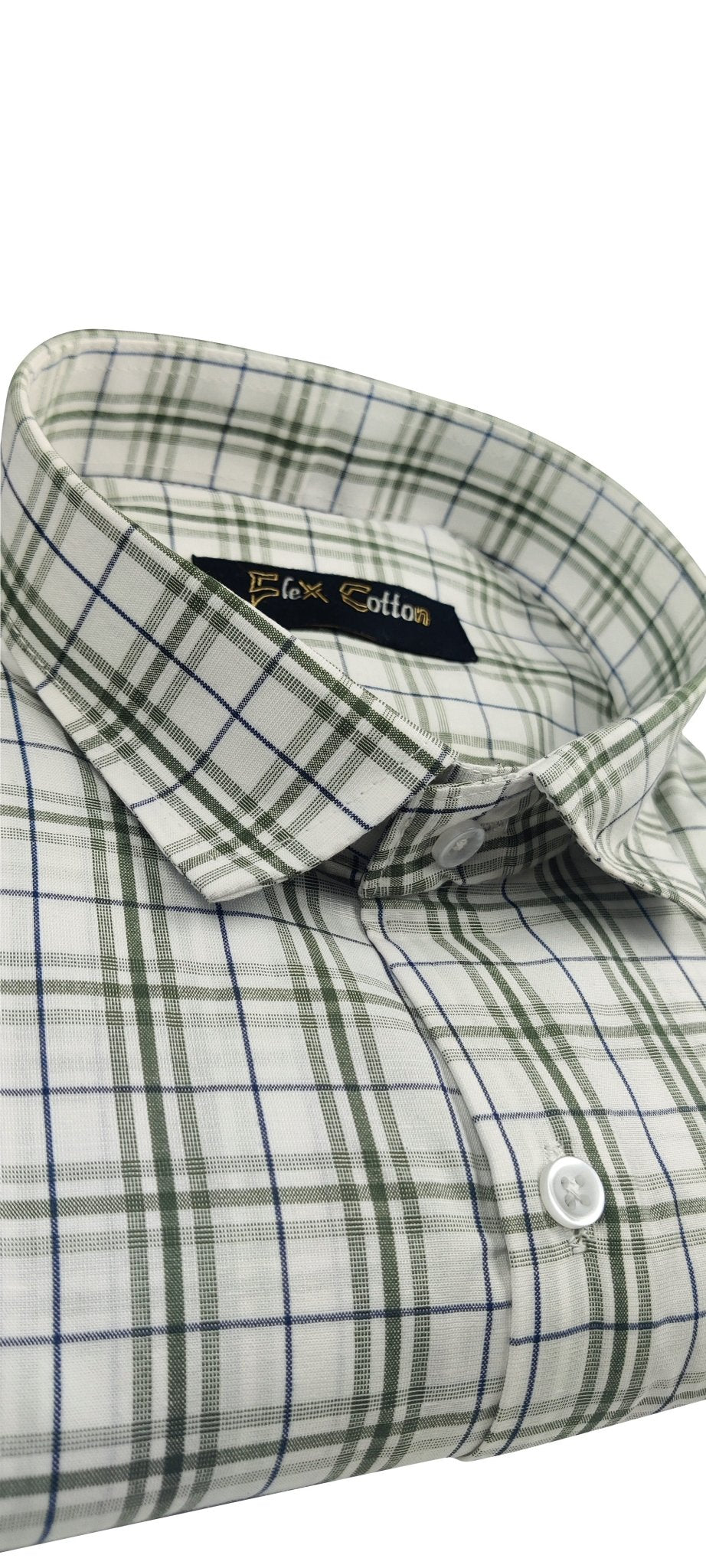 White-Green Color Poly Cotton Casual Checked Shirt For Men - Punekar Cotton