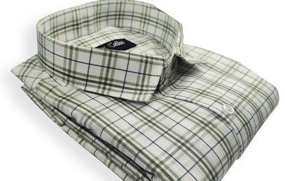 White-Green Color Poly Cotton Casual Checked Shirt For Men - Punekar Cotton