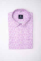 White Pink Color Leaf Printed Shirt For Men - Punekar Cotton