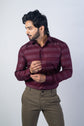 Wine Red Color Cotton Stripe Shirt For Men - Punekar Cotton