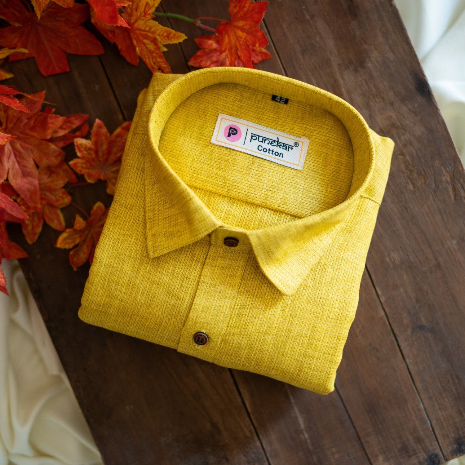 Yellow Color Combed Cotton Shirts For Men