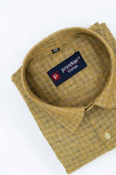 Yellow Color Cotton Self Woven Checks Handmade Shirts For Men's - Punekar Cotton