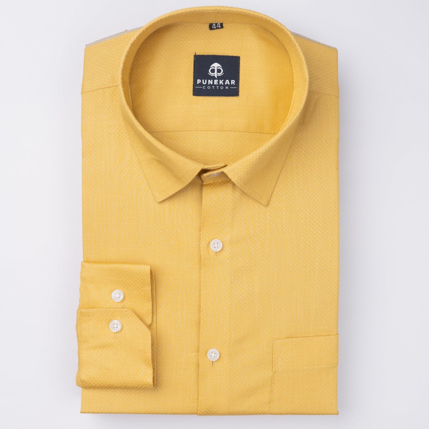 Yellow Color Dobby Cotton Shirt For Men - Punekar Cotton