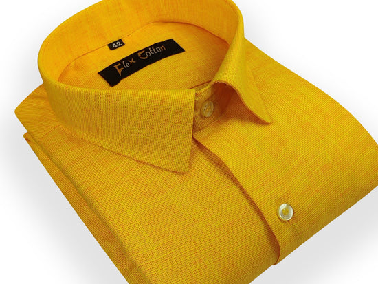 Yellow Color Dual Tone Matty Cotton Shirt For Men's - Punekar Cotton