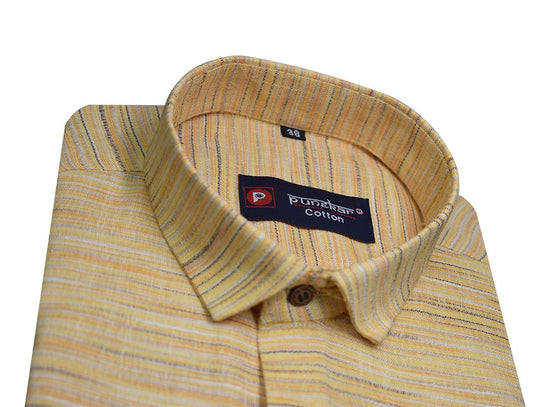 Yellow Color Handmade Shirt For Men's - Punekar Cotton