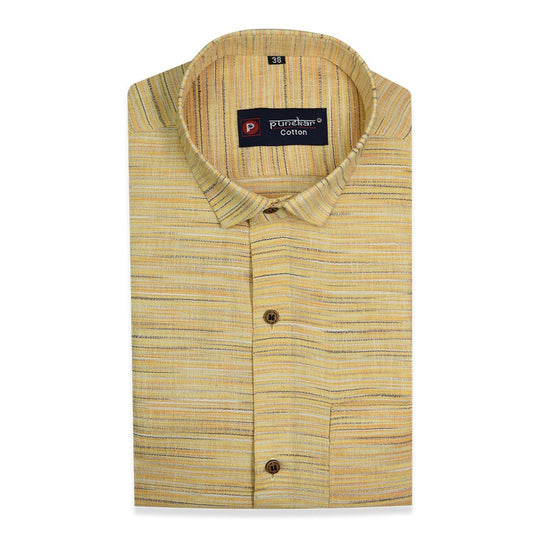 Yellow Color Handmade Shirt For Men's - Punekar Cotton