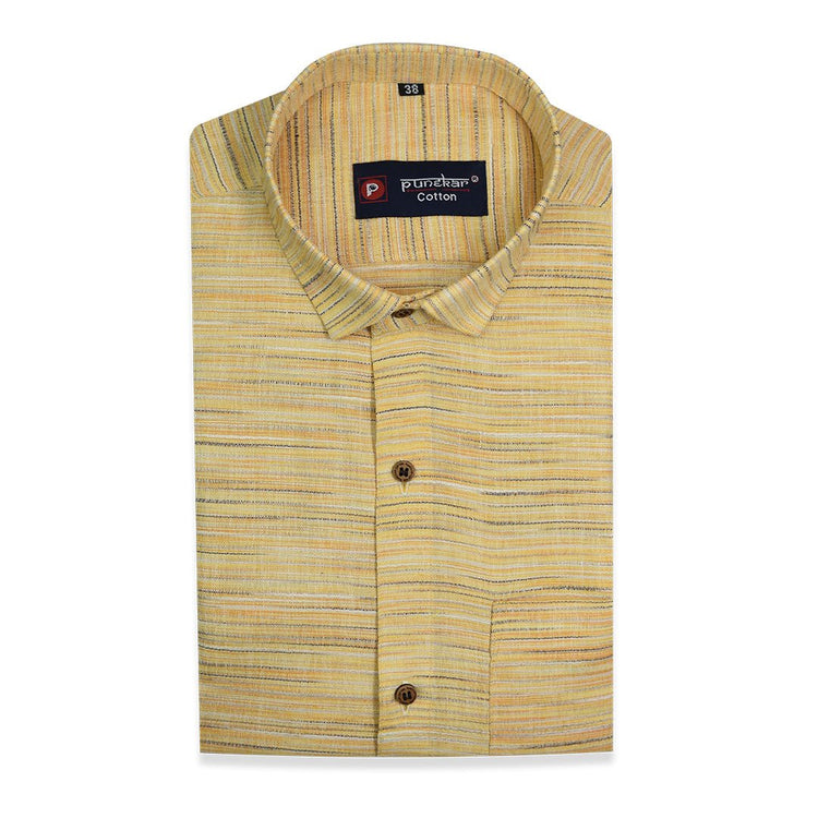 Yellow Color Handmade Shirt For Men's - Punekar Cotton