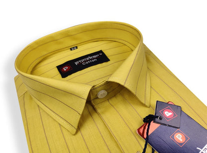 Yellow Color Lining Pure Cotton Shirt For Men - Punekar Cotton