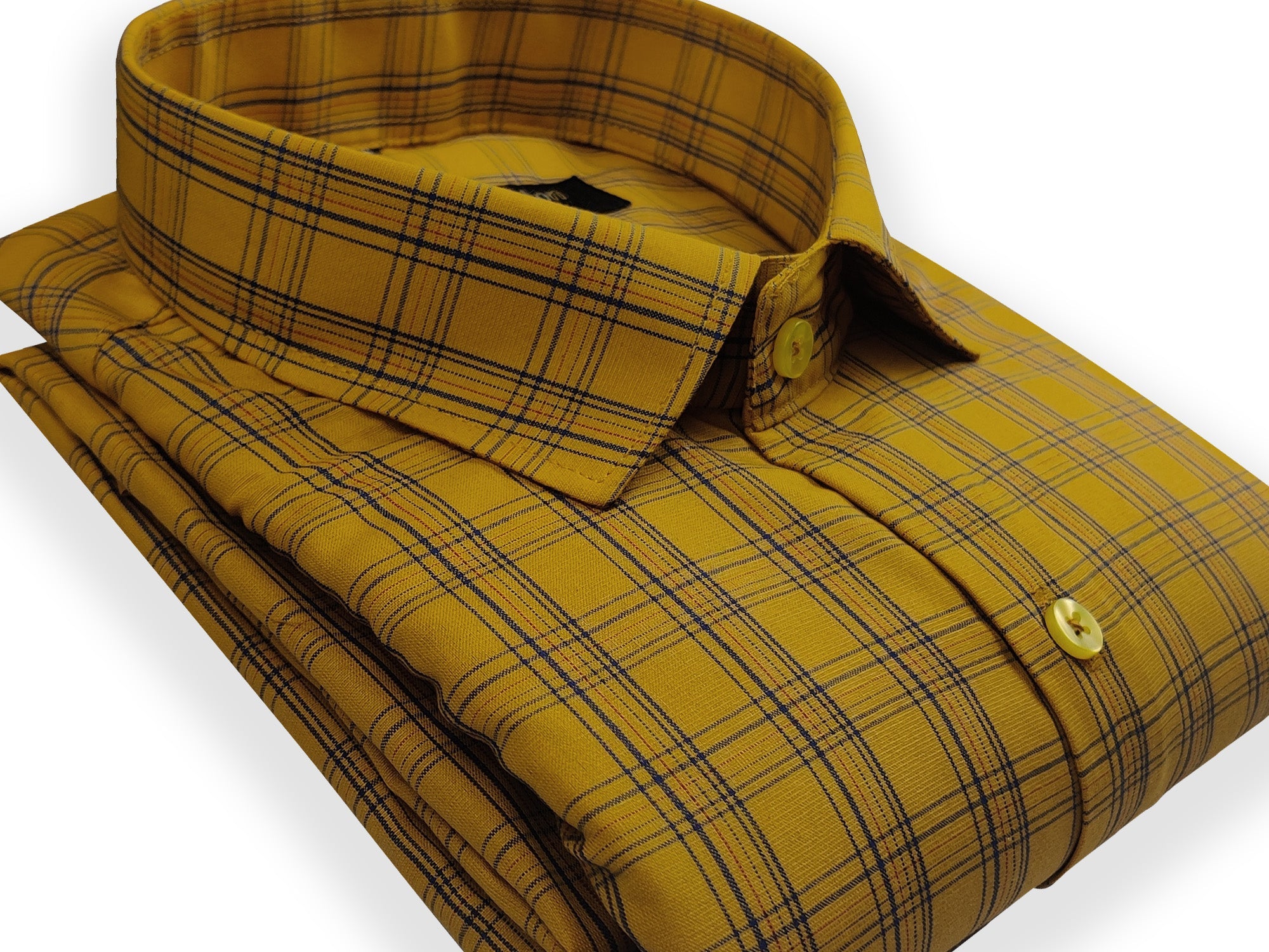 Yellow Color Poly Cotton Casual Checked Shirt For Men - Punekar Cotton