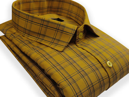 Yellow Color Poly Cotton Casual Checked Shirt For Men - Punekar Cotton