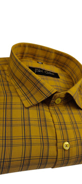 Yellow Color Poly Cotton Casual Checked Shirt For Men - Punekar Cotton