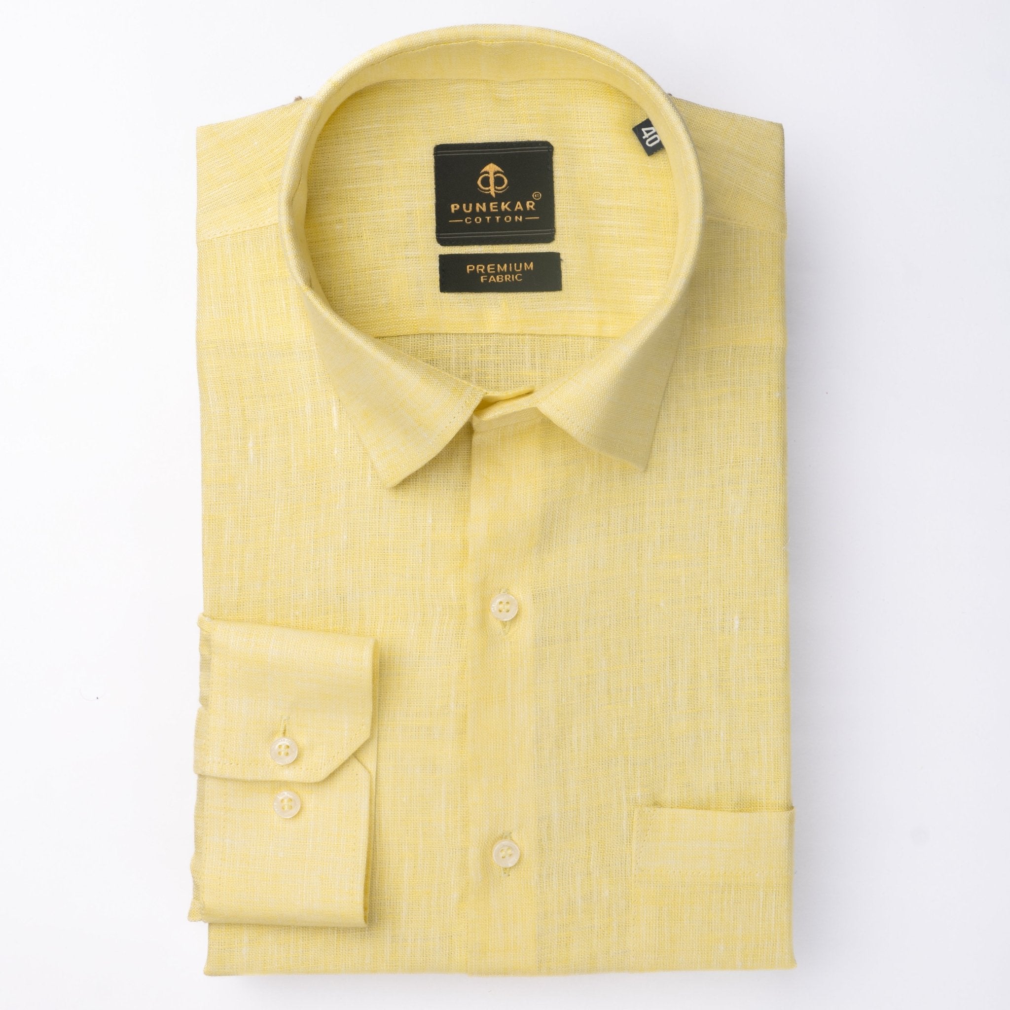 Yellow Color Prime Linen Shirt For Men - Punekar Cotton