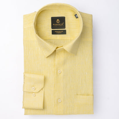 Yellow Color Prime Linen Shirt For Men - Punekar Cotton