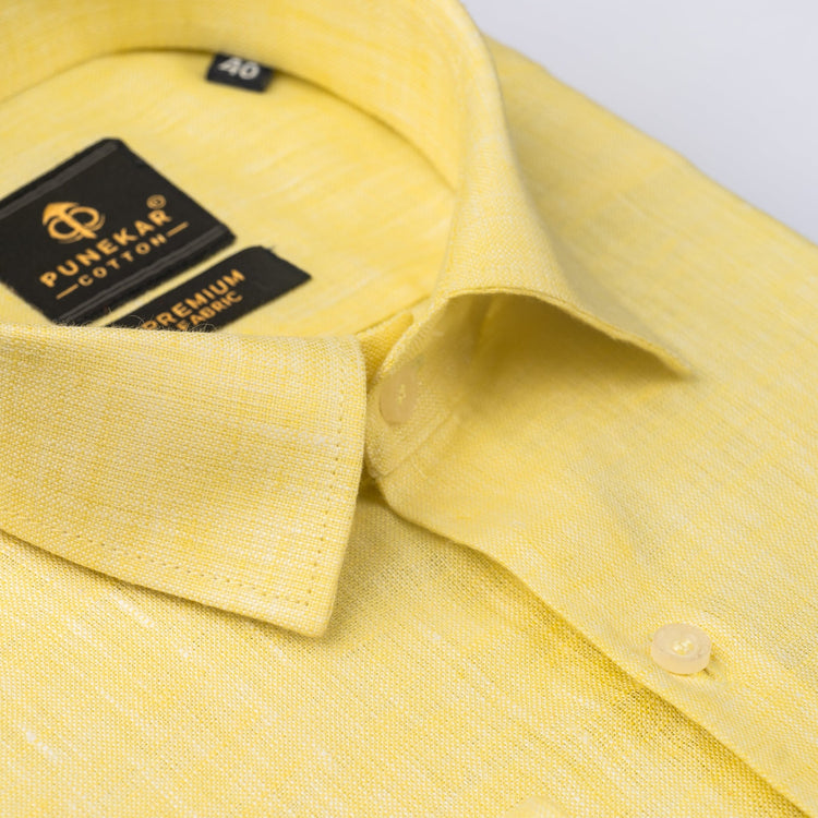 Yellow Color Prime Linen Shirt For Men - Punekar Cotton