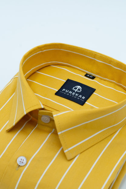 Yellow Color Pure Cotton Lining Shirt For Men - Punekar Cotton