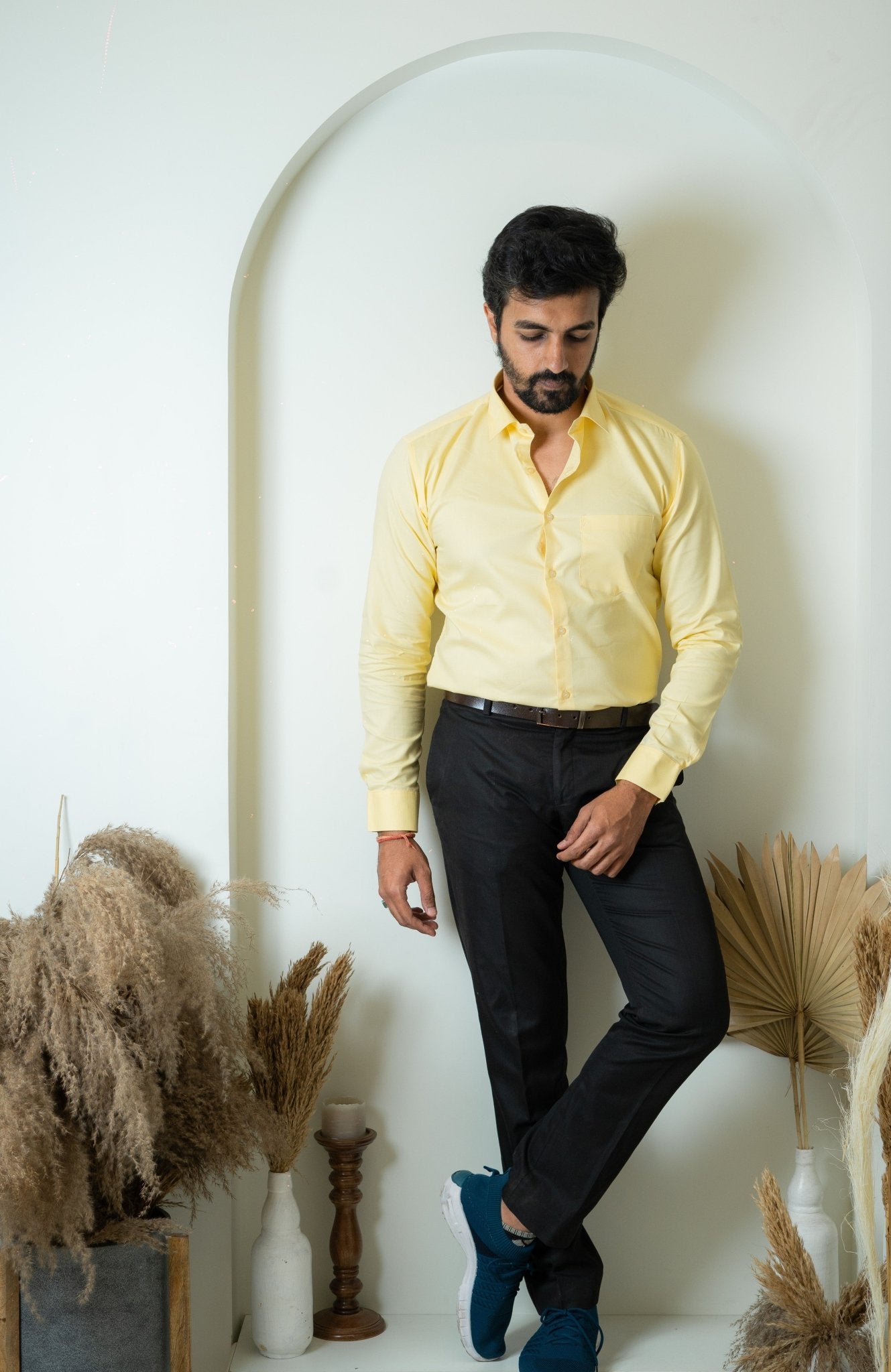 Yellow Color Twitter Lining Blende Cotton Shirts For Men - Punekar Cotton